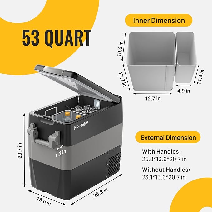 BougeRV 12V Portable Refrigerator 53 Quart Car Freezer Fridge Electric - Image 2
