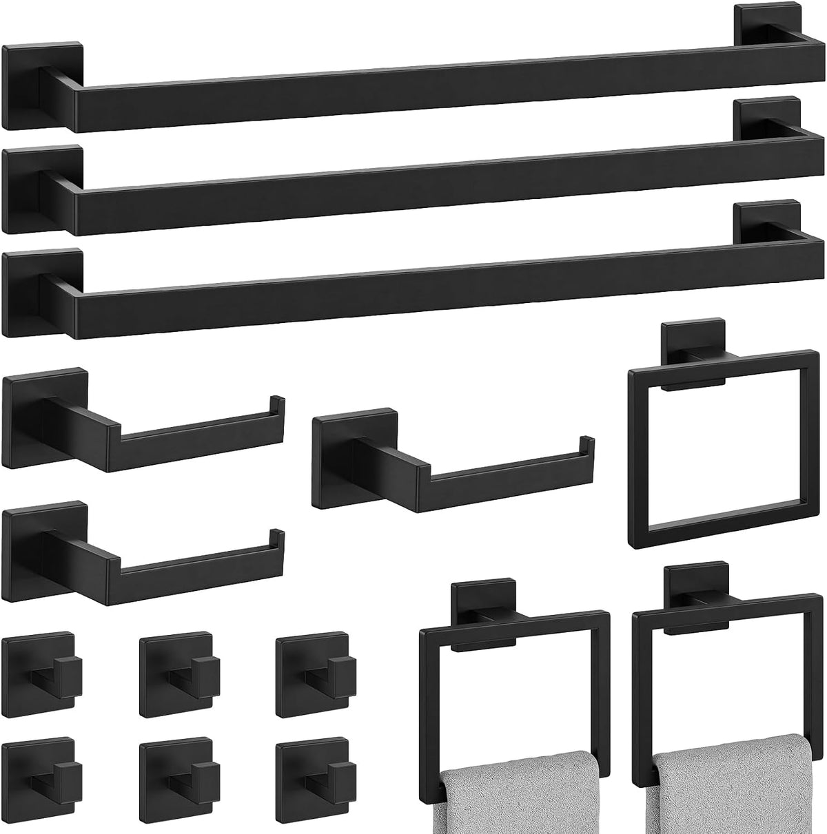 15-pieces matte black bathroom accessories, 24 inch bathroom, main product view