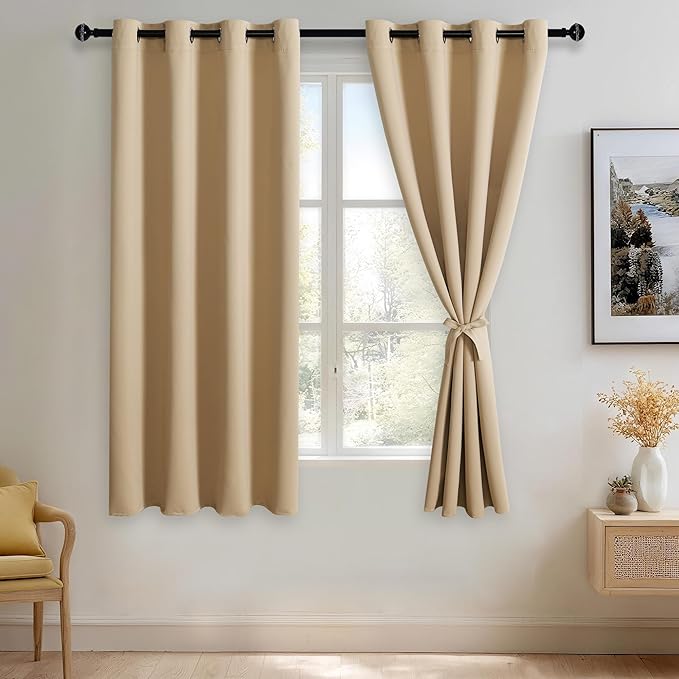 JIUZHEN Beige Blackout Curtains by JIUZHEN