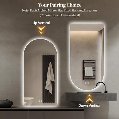 Arched LED Bathroom Mirror, 48"x24" Arch Framless Backlit Mirror with Lights Anti-Fog Dimmable Smart Frameless 3-Color Lighted Vanity Mirror Memory Waterproof, UL Listed, Vertical