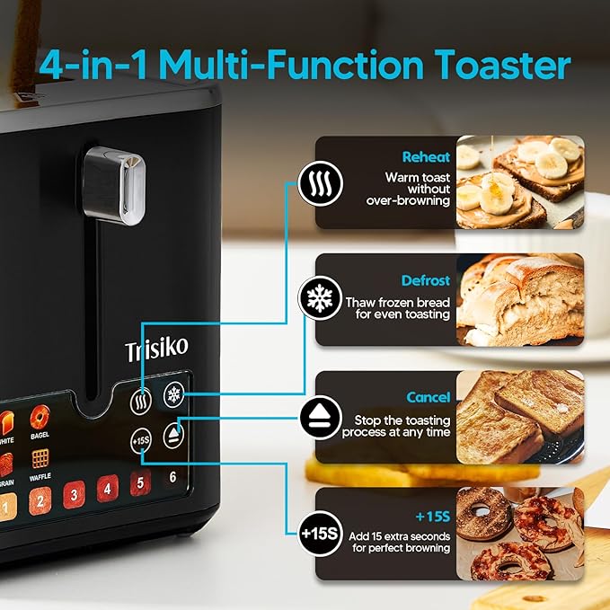 Trisiko® Touch Screen Toaster 2 Slice, Smart Toaster - Image 5