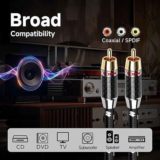 TODN Audiophile Digital Coaxial Audio Cable RCA to RCA Male Subwoofer Cable - Image 8