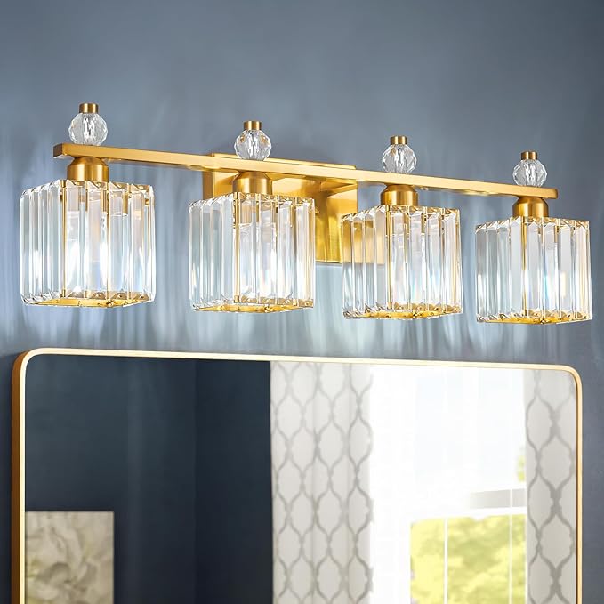FDPBY Vanity Lights 4-Light Modern Crystal Vanity Light Gold Bathroom Light by FDPBY