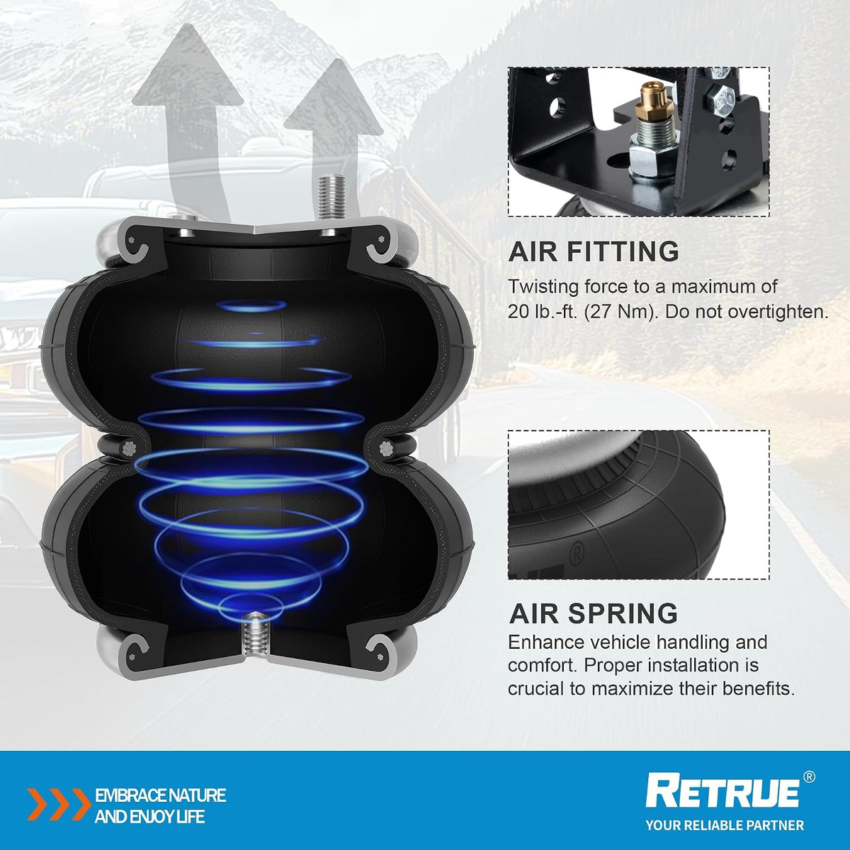 RETRUE Rear Air Bags Suspension Kit for RAM 2500 3500 2003-2012