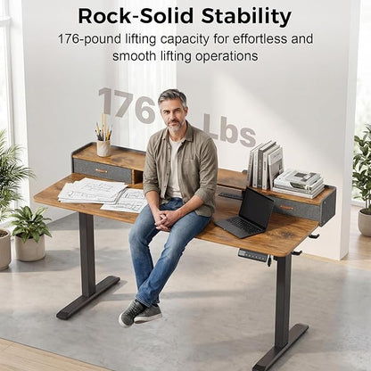 Electric Standing Desk with Drawers, 63 Inch Height Adjustable Desk with Power - Image 7
