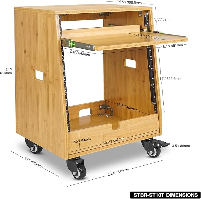 Sound Town DIY Solid Carbonized Bamboo Slanted 10U Studio Rack, - Image 5