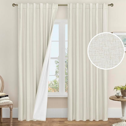 LAMIT 100% Blackout Curtains for Bedroom, 90 Inch Linen Textured Thermal by LAMIT
