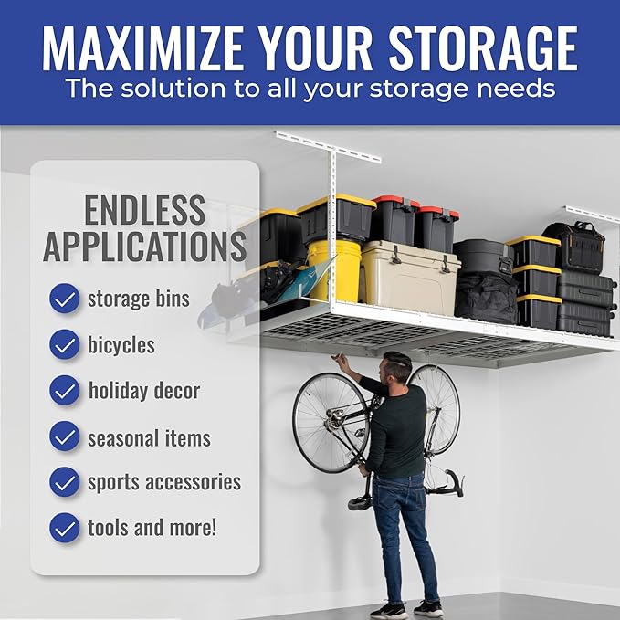 SafeRacks 4 ft x 8 ft Overhead Storage Rack Adjustable 24 in - 45in Height - Image 3