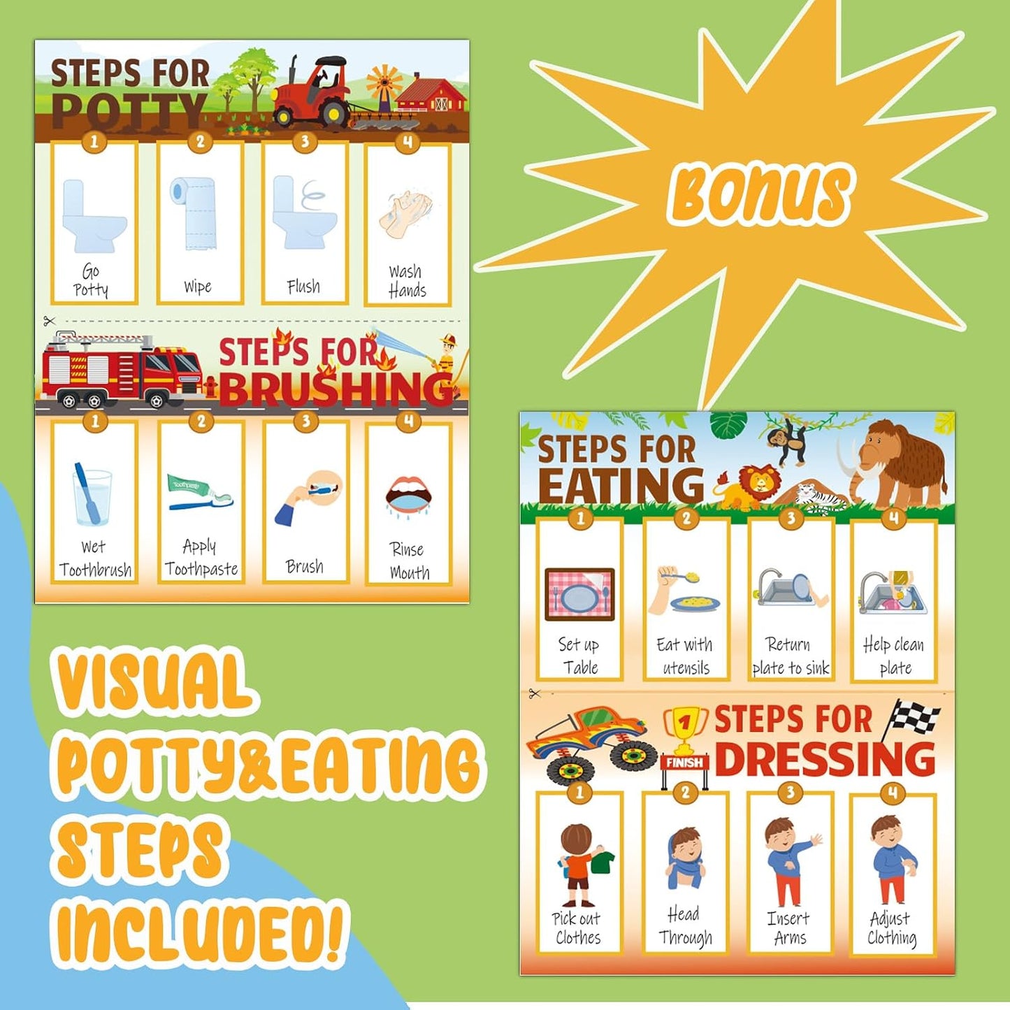 Potty Training Chart for Toddler 17 PCS Self-Care Training Sticker Chart Potty Reward Chart with 351 Stickers Potty Training Sticker Chart