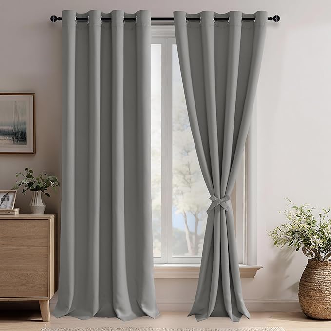 JIUZHEN Light Grey Blackout Curtains by JIUZHEN