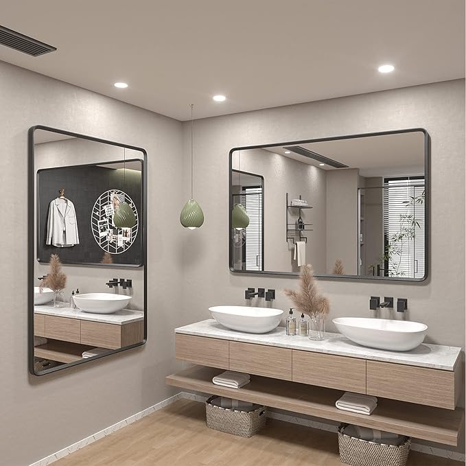 55x30 Black Matte Mirror for Bathroom, Large Rounded Mirror for Bathroom - Image 5