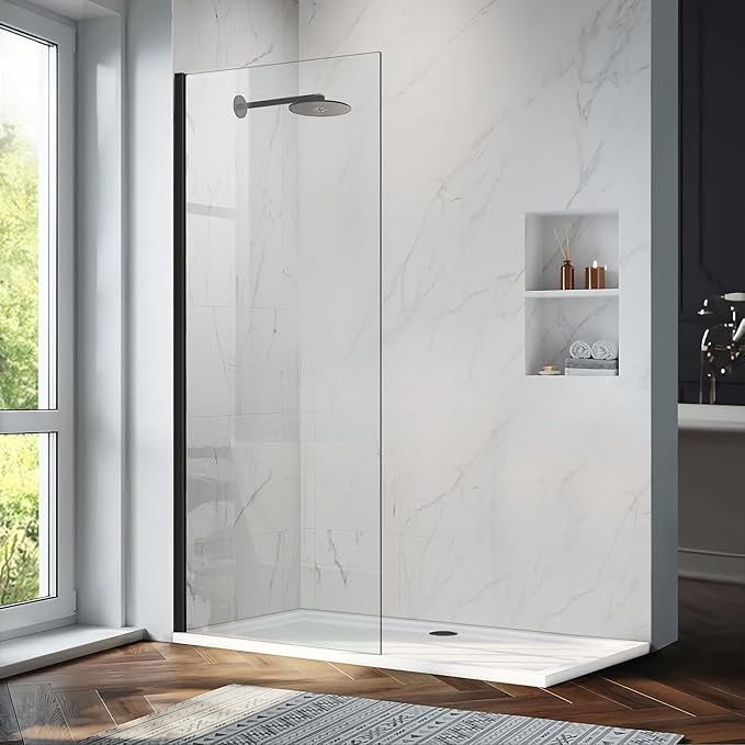 Bathroom Shower Glass Door Panel, 5/16" Thick Clear Tempered Glass Door Screen by Jinxi+Home