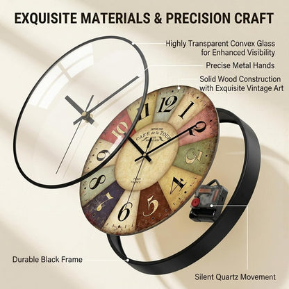 Vintage Wall Clock-12 Retro Rustic Style Quartz Clock,Silent Non-Ticking with Glass Dial,Battery Operated for Living Room, Kitchen, Home, Bathroom, Bedroom