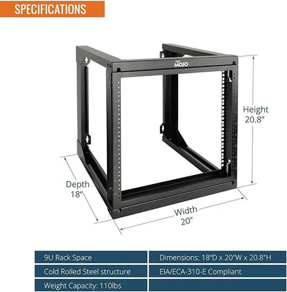 Tecmojo 9U Wall Mount Rack, Server Rack, Open Frame Server Rack, Network Rack - Image 2