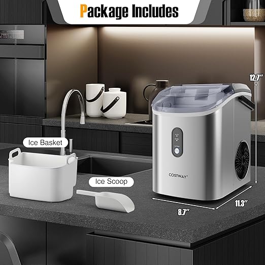 COSTWAY Nugget Countertop Ice Maker, Ready in 6 Mins, 34 lbs/24H, Ice Machine - Image 8
