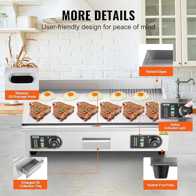 VEVOR Upgraded Commercial Electric Griddle, 2800W Countertop Half-Flat Top Grill - Image 6