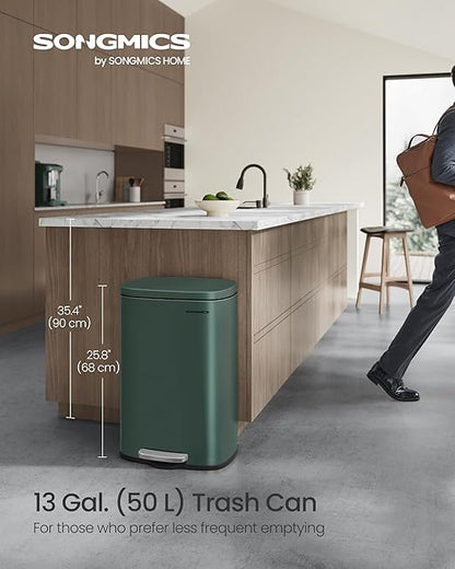 SONGMICS 13 Gallon Trash Can, Stainless Steel Kitchen Garbage Can, Recycling or - Image 2