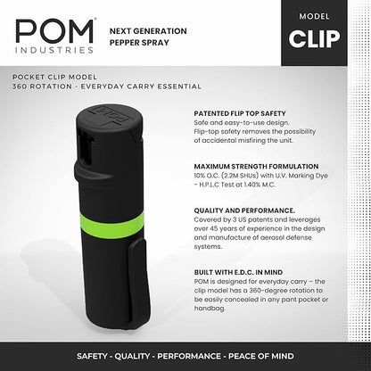 POM Pepper Spray Pocket Clip, Quick Flip Top Safety, Maximum Strength OC Formula - Image 2