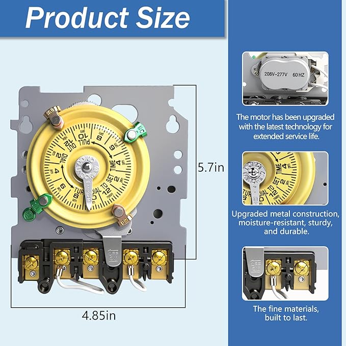 T104M Pool Timer Mechanism Only, Pool Pump Timer, 208-277V 40A Time Switch - Image 4