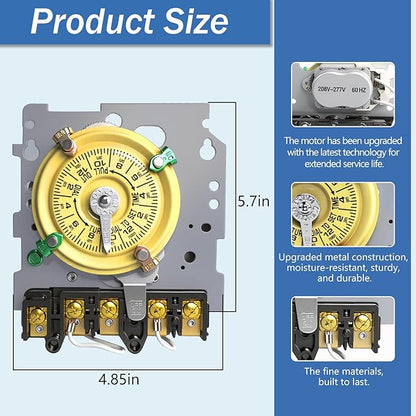 T104M Pool Timer Mechanism Only, Pool Pump Timer, 208-277V 40A Time Switch - Image 4