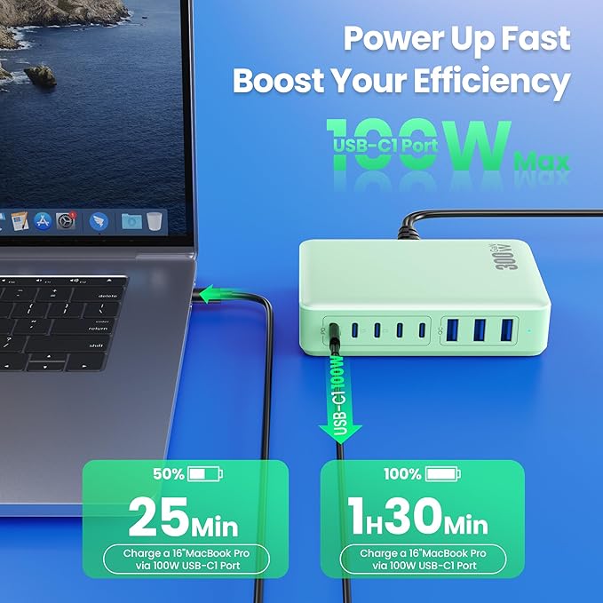 USB C Charger 300W USB C Charger Block, 8-Ports GaN IV Fast Charging Station Hub - Image 6