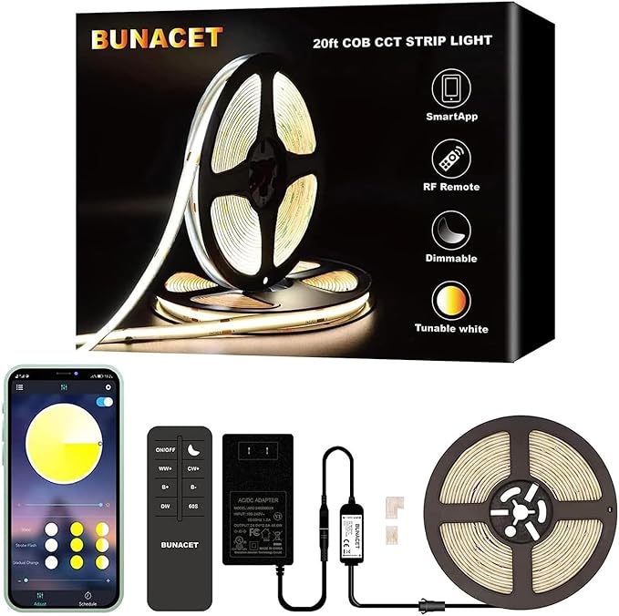 20ft COB LED Strip Lights by BUNACET