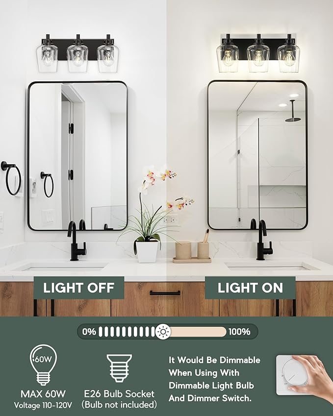 METWET Bathroom Light Fixtures, 3-Light Modern Vanity Light - Image 2