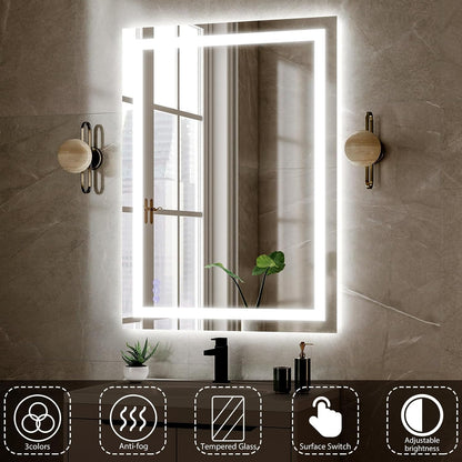 LED Bathroom Mirror 32 x 40 inches - 3 Color Adjustable Modes | Lighted Smart Bathroom Vanity Mirror, Anti-fog, Memory Function, Tempered Glass, Wall Mounted Horizontally Vertically