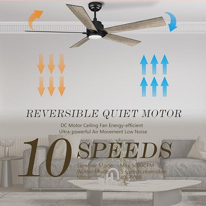 SMAAIR Smart Ceiling Fans with Lights and Remote, 60 Inch Low Profile Ceiling - Image 2
