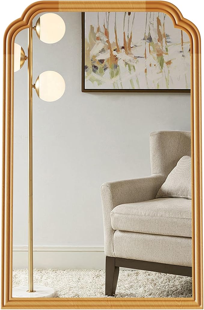 Wood Frame Wall Mirror for Bathroom, Rounded Corner Arch Rectangle Mirror for - Image 9