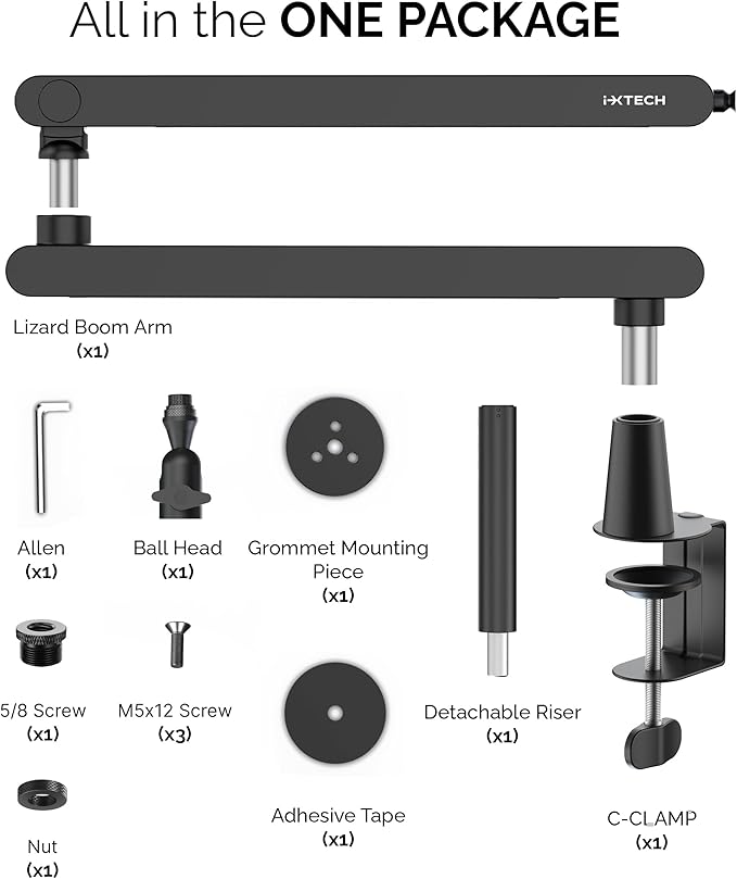 IXTECH Mic Arm Desk Mount, Low Profile 360° Swivel Mic Boom Arm, Adjustable - Image 9
