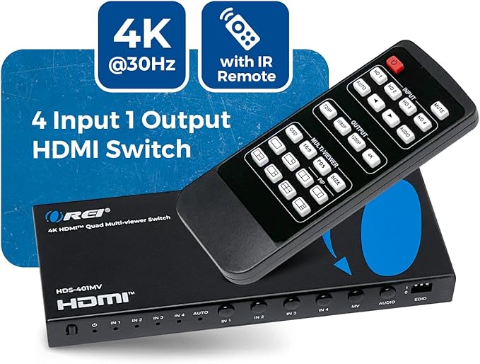 OREI Quad Multi HDMI Viewer 4 in 1 Out HDMI Switcher 4 Ports Seamless Switcher - Image 8