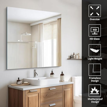 CILIBER Frameless Mirror, 42x42 inch Square Bathroom Mirrors - Image 6