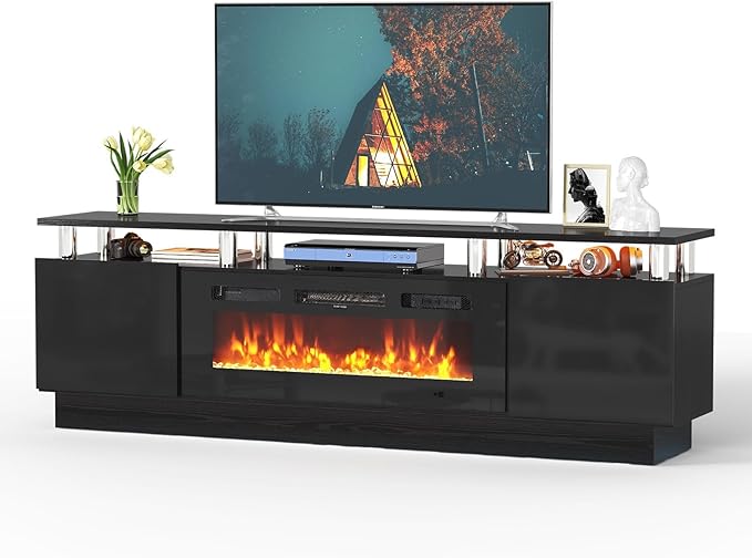 Fireplace TV Stand with Two Hinged Doors - Image 7