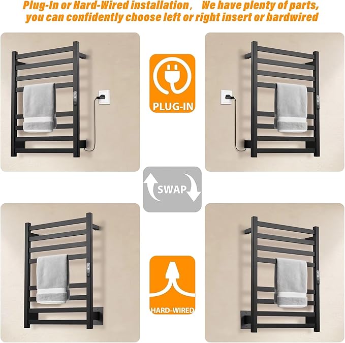 Towel Warmer Matte Black Heated Towel Rack - Image 3