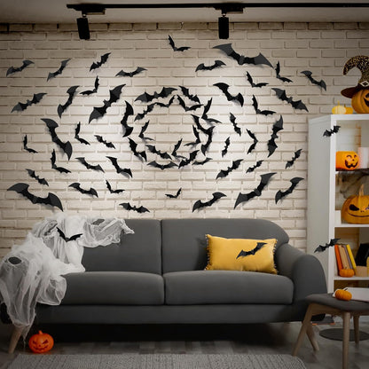 LUDILO 100Pcs Bats Halloween Decorations: Halloween Bats Wall Décor Sticker | PVC 3D Bats Wall Stickers, Scary Halloween Party Decorations Indoor Outdoor, DIY Home/Window/Door/Décor, Fall Décor