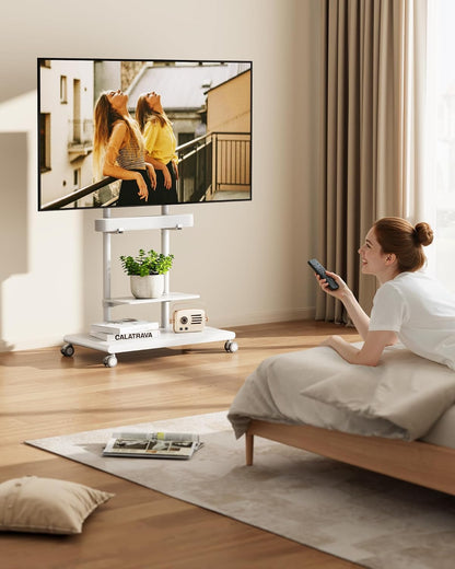 rolling tv stand with soundbar mount for 50-90inch, front angle view
