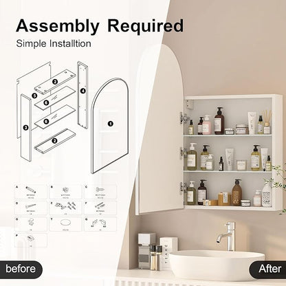 Arched Medicine Cabinet with Mirror, Brushed Nickel Mirror Cabinet with Storage - Image 3