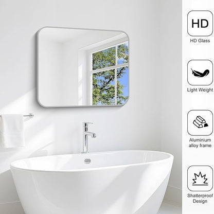 Silver Bathroom Mirror, 30 x 36 Inch Metal Framed Silver Rectangle Mirror - Image 8