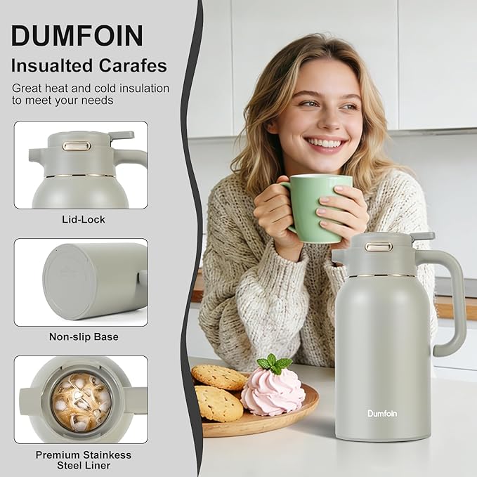 68 Oz Thermal Coffee Carafe, Stainless Steel Insulated Vacuum Coffee Carafes - Image 6