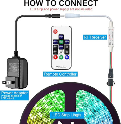 RGBZONE WS2812B RF LED Controller, 3-PIN Mini LED Strip Lights Controller - Image 6