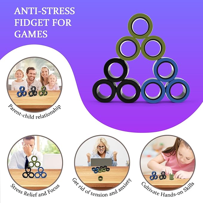 Cevioce 9 PCS Magnetic Ring Fidget Toys Set, ADHD Anxiety Magnetic Finger - Image 6