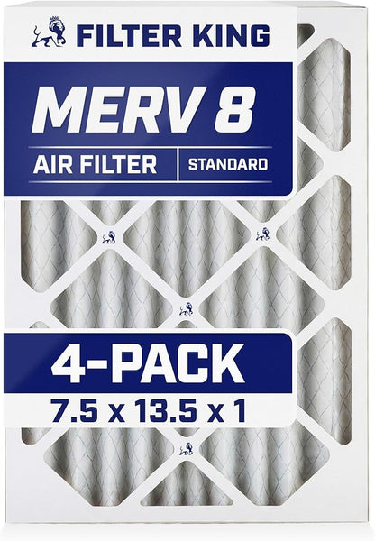 Filter King 7.5x13.5x1 Air Filter | 4-PACK | MERV 8 HVAC Pleated A/C Furnace by FilterKing