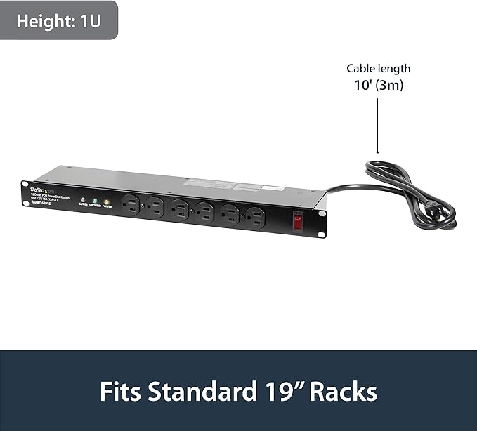 StarTech.com 16 Outlet Horizontal 1U Rack Mount PDU Power Strip - Image 2