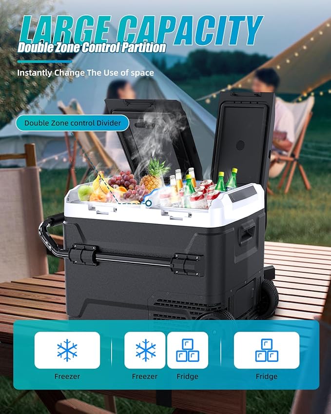 Electric Cooler with Battery 12V 52 Quart Car Refrigerator Dual Zone Dual Door - Image 2