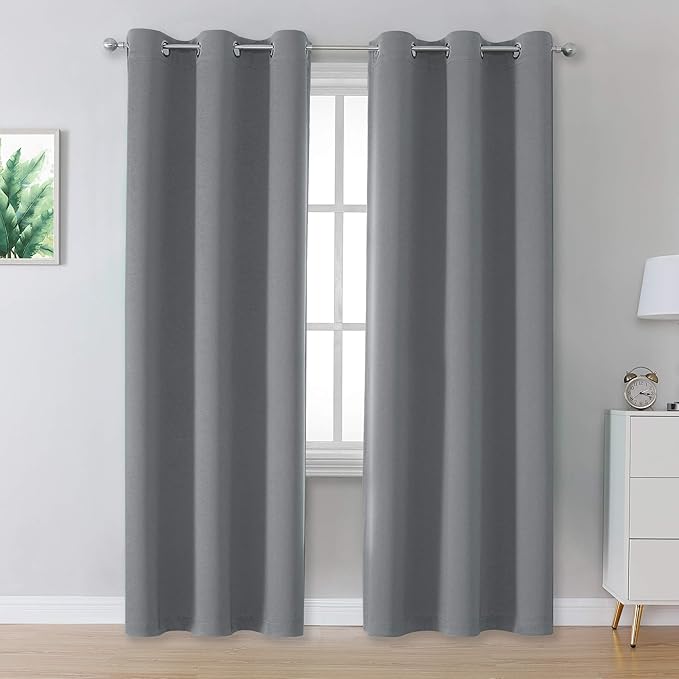 DUALIFE Grey Blackout Curtains 84 Inches Long by DUALIFE
