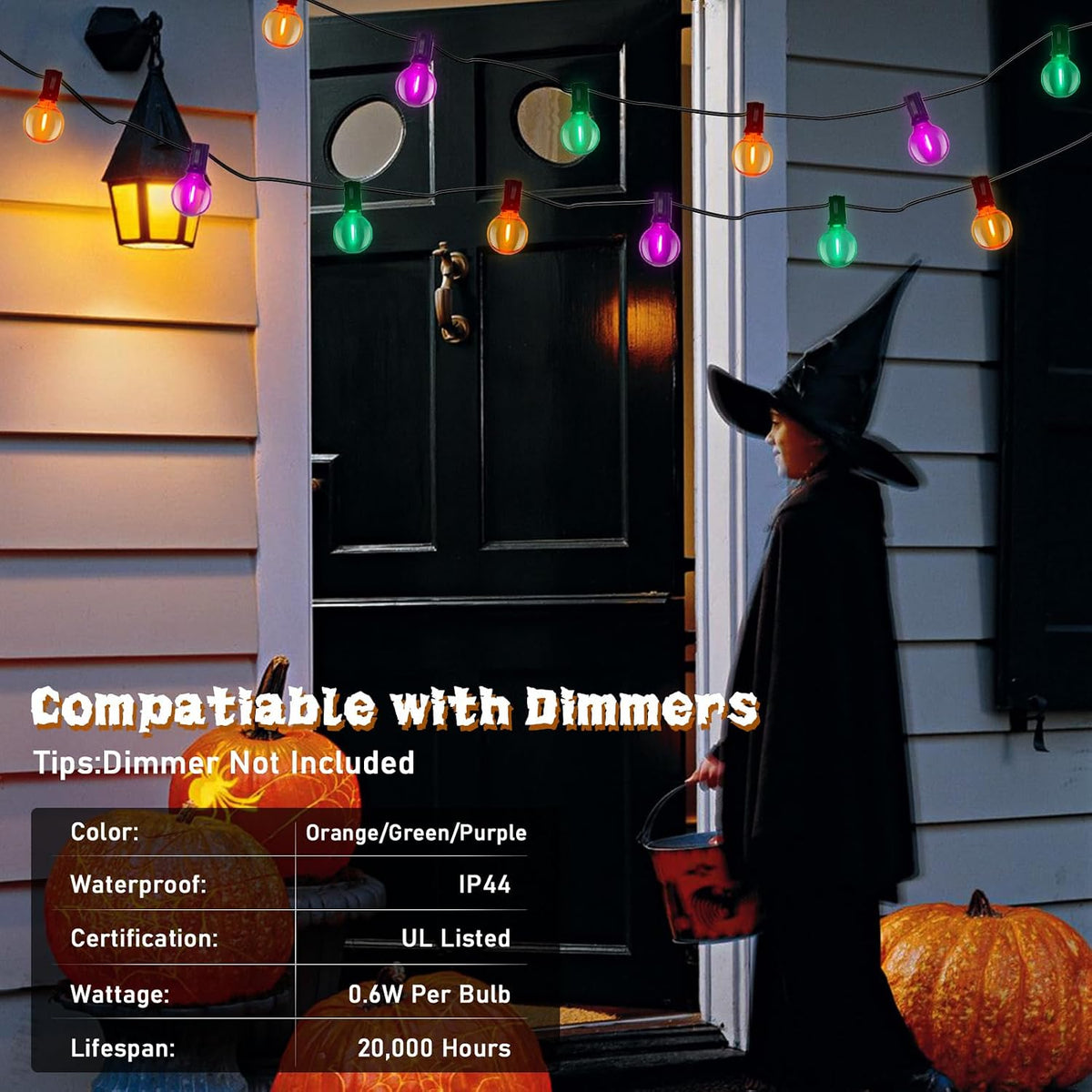 SUNSGNE 25FT Globe Outdoor Halloween String Lights G40 LED String Lights with...