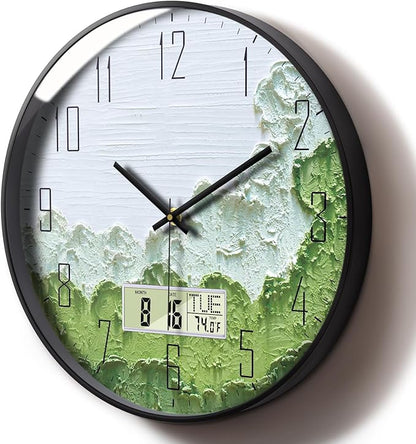 SCOAGE Modern Wall Clock with Temperature Green Forest Large Display by SCOAGE