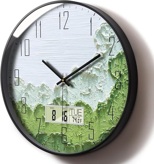 SCOAGE Modern Wall Clock with Temperature Green Forest Large Display by SCOAGE
