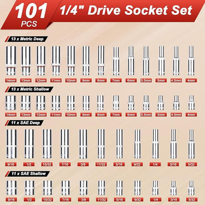 Egofine 1/4”Drive Socket Ratchet Wrench Set, - Image 4